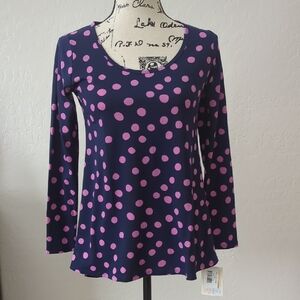 Lularoe Lynnae XXS Polka Dot Long Sleeve Top - Pink and Navy